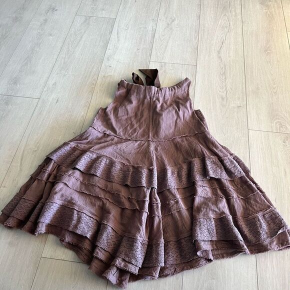 Anthropologie Zehavale Flounced Tiered Boho Gatsby Lace Mini Dress Purple Mink s - Picture 4 of 7